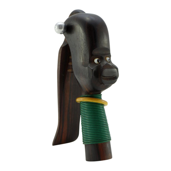 Années 1930, Période Art-Déco, Casse-noix Africaniste En ébène De Macassar, fil plastifié et verre.