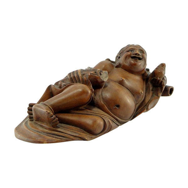 China oder Südostasien 19. Jahrhundert, Statuette Betrunkener Poet aus geschnitztem Buchsbaumholz.