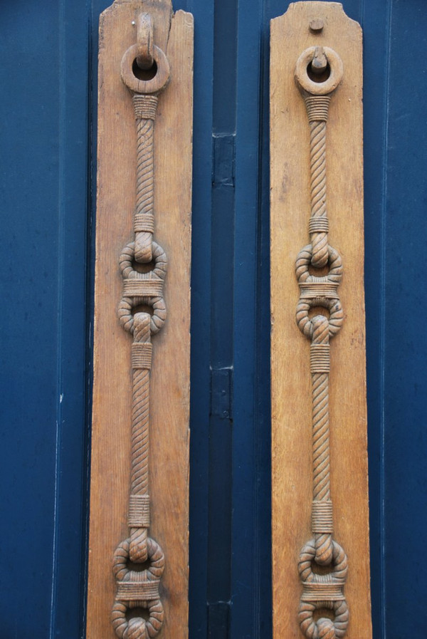 Pair Of Large Wooden Elements With Rope Decor, 18th Century Work