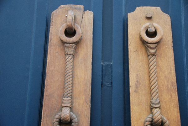 Pair Of Large Wooden Elements With Rope Decor, 18th Century Work