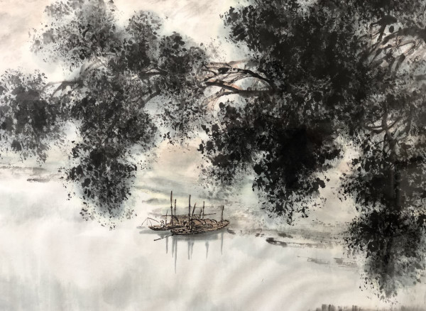 China 20th Century, Work in Ink and Ink Wash River and Mountain Landscape.