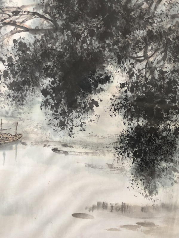 China 20th Century, Work in Ink and Ink Wash River and Mountain Landscape.