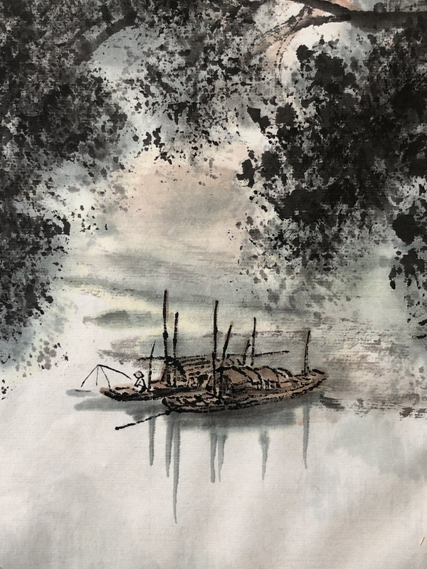 China 20th Century, Work in Ink and Ink Wash River and Mountain Landscape.