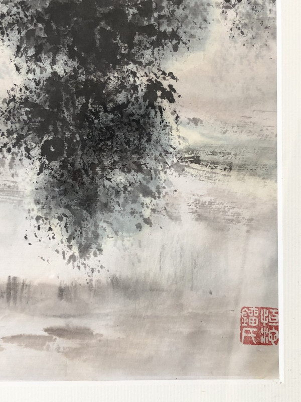 China 20th Century, Work in Ink and Ink Wash River and Mountain Landscape.