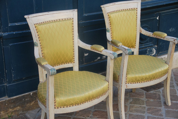 Pair Of Armchairs In Lacquered Wood Directoire Period
