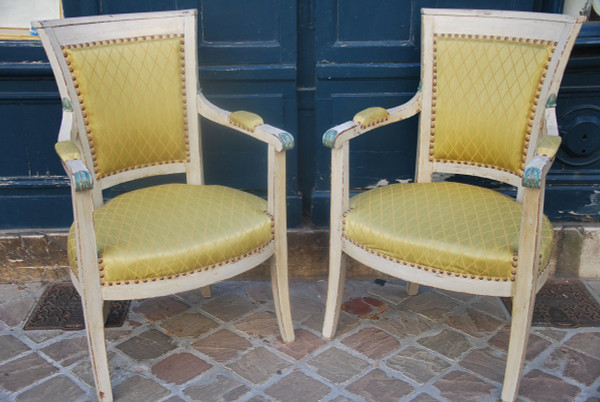 Pair Of Armchairs In Lacquered Wood Directoire Period
