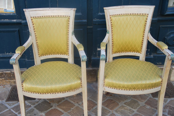 Pair Of Armchairs In Lacquered Wood Directoire Period
