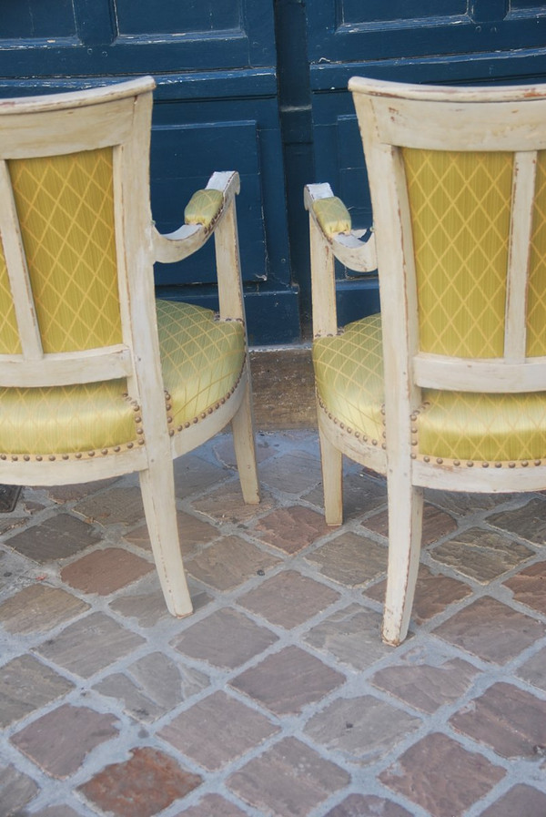 Pair Of Armchairs In Lacquered Wood Directoire Period