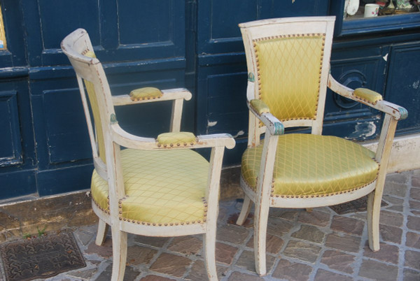 Pair Of Armchairs In Lacquered Wood Directoire Period