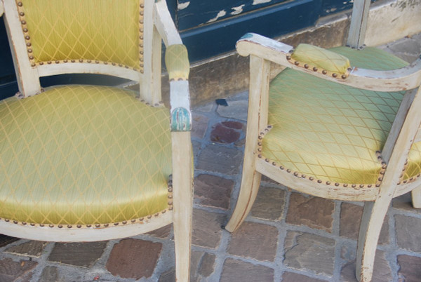 Pair Of Armchairs In Lacquered Wood Directoire Period