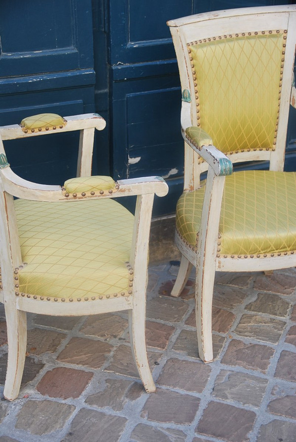 Pair Of Armchairs In Lacquered Wood Directoire Period