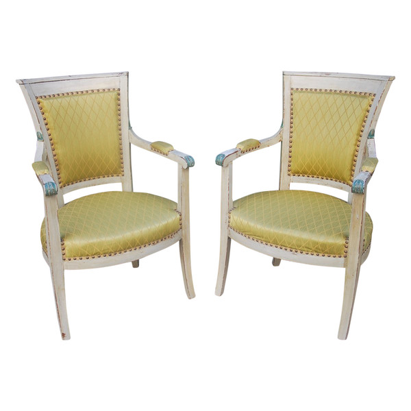 Pair Of Armchairs In Lacquered Wood Directoire Period