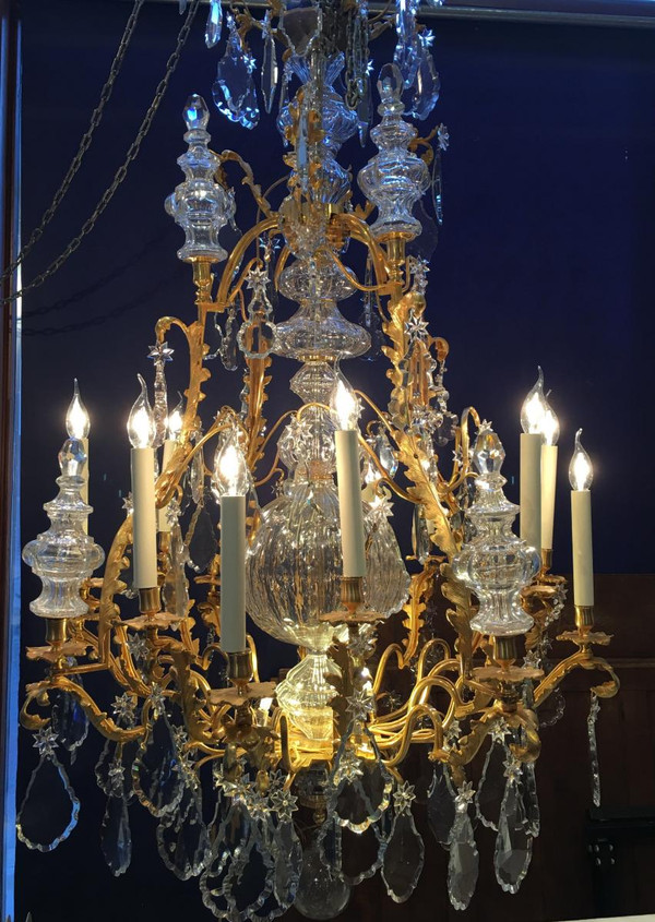 Lustre Baccarat En Bronze Doré