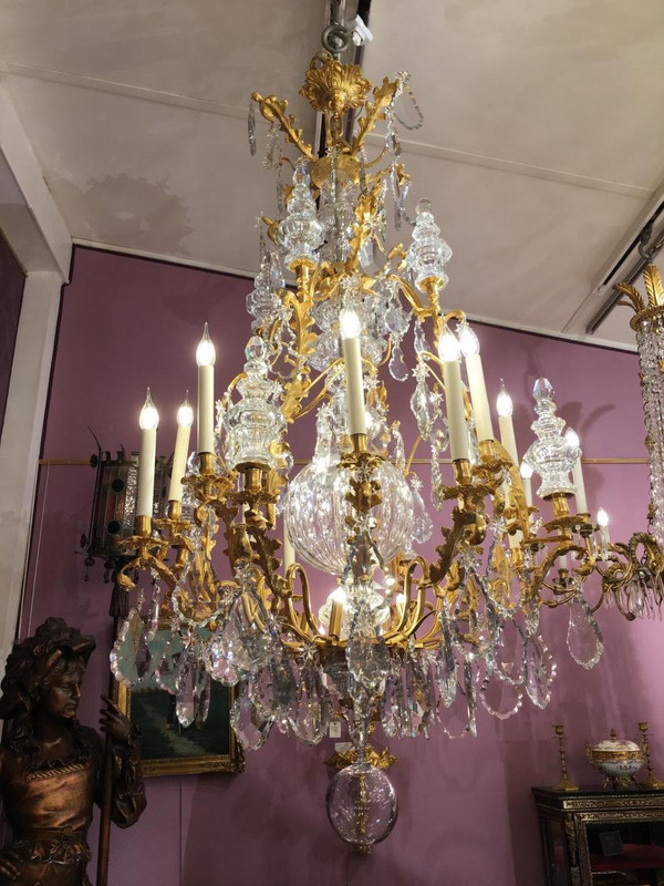 Lustre Baccarat En Bronze Doré