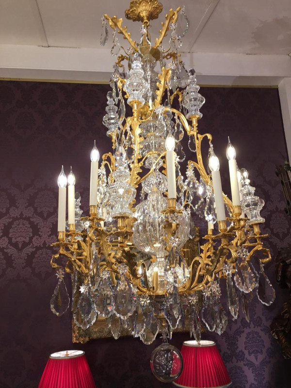 Lustre Baccarat En Bronze Doré