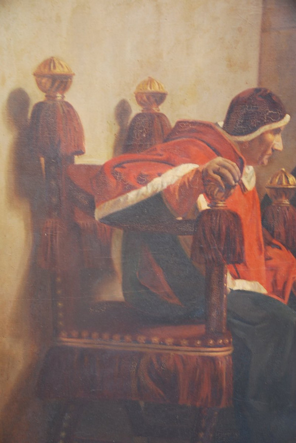 Importante Huile Le Pape Et l'Inquisiteur XIXe, d'Après Laurens