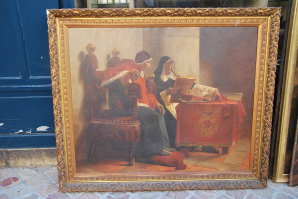 Importante Huile Le Pape Et l'Inquisiteur XIXe, d'Après Laurens