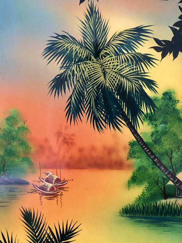 Vietnam 1950s/1960s, Hanoi School, Large Lacquer Panel Animated Lakescape.