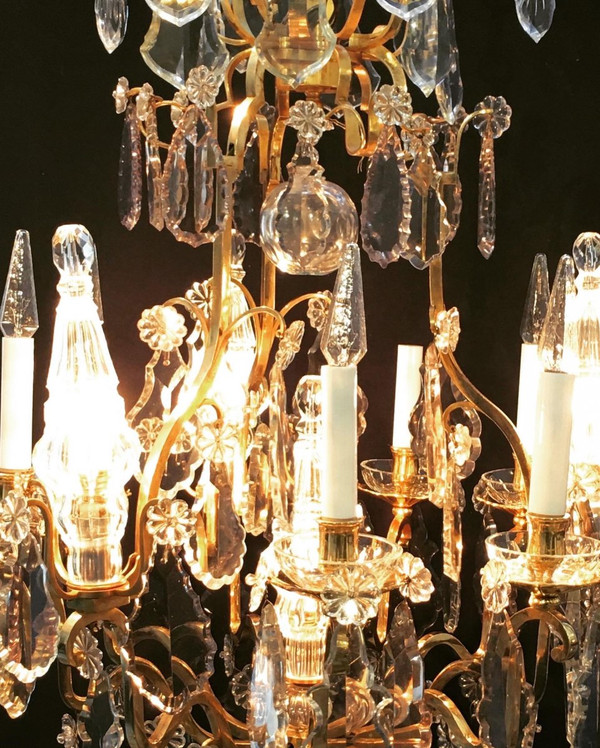 Kronleuchter Louis XV, vergoldete Bronze, Kristall