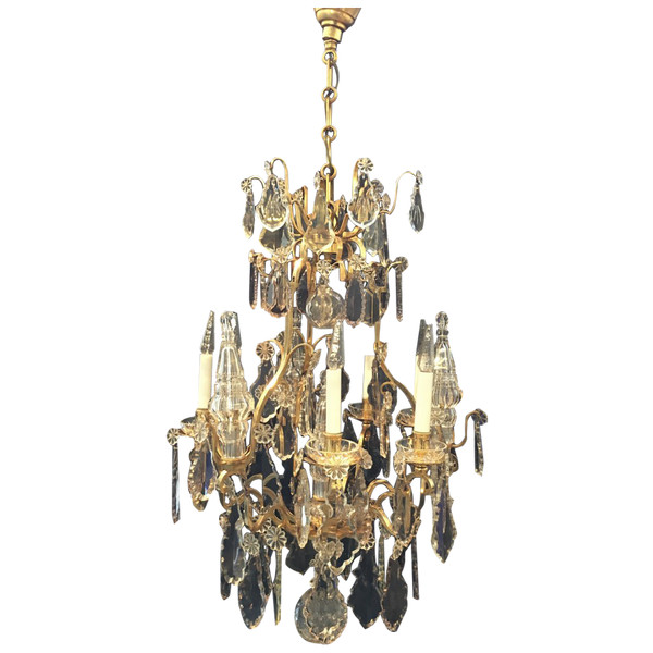 Kronleuchter Louis XV, vergoldete Bronze, Kristall