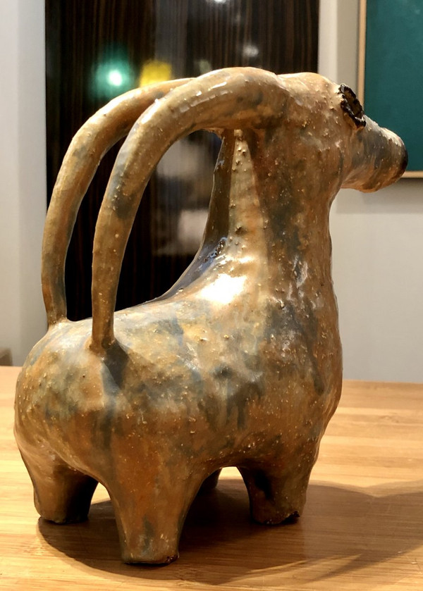 Early 20th Century, Ceramic Sculpture Ibex Spirit Aquamaniles from Iran.