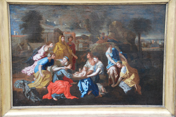 Oil on canvas MoÏse Sauvé Des Eaux , Poussin workshop , 17th century school