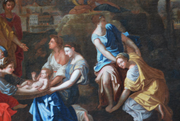 Oil on canvas MoÏse Sauvé Des Eaux , Poussin workshop , 17th century school