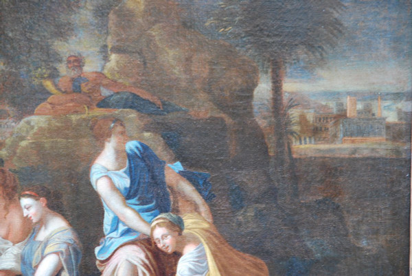 Oil on canvas MoÏse Sauvé Des Eaux , Poussin workshop , 17th century school