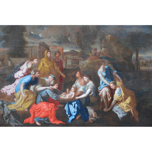 Oil on canvas MoÏse Sauvé Des Eaux , Poussin workshop , 17th century school