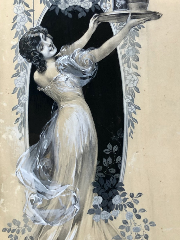 France Art Nouveau period, Original Drawing Menu Project Transatlantic liners.