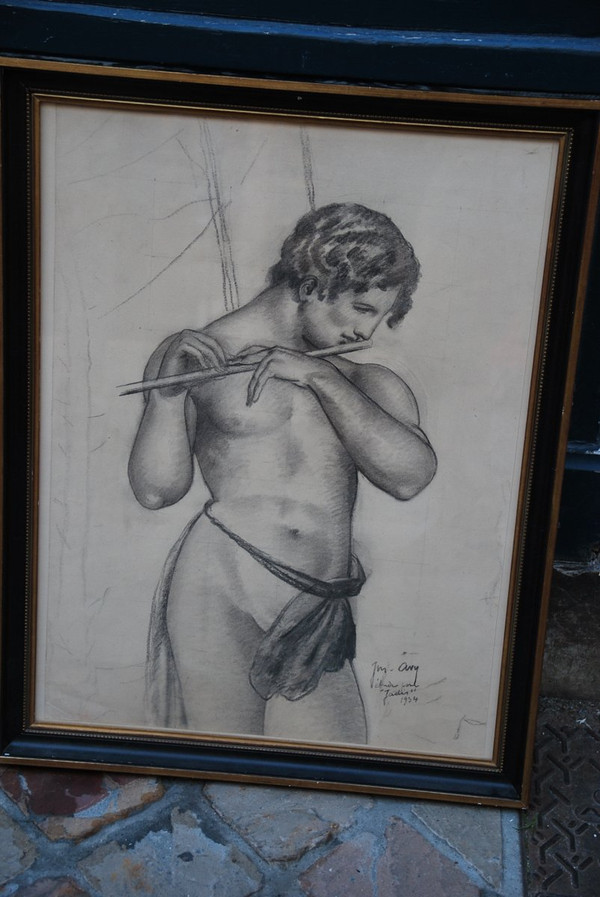Charcoal representing Jadis Signed by Jean Avy