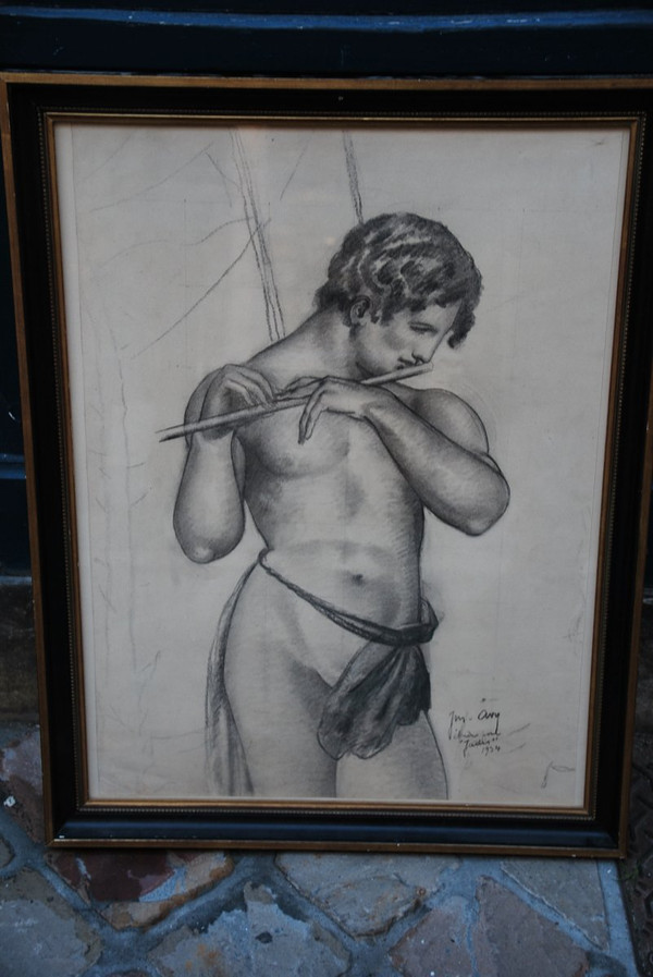 Charcoal representing Jadis Signed by Jean Avy