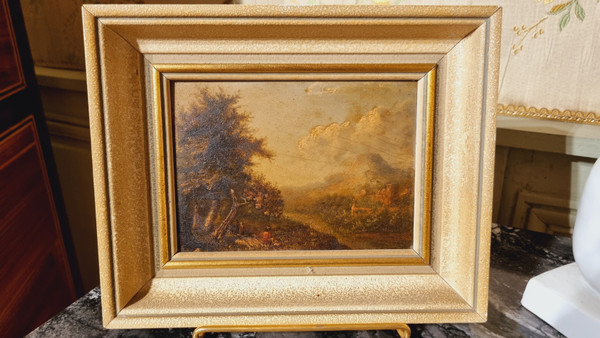 Miniatura di rovina Paesaggio olio su pannello inizio XIX sec.