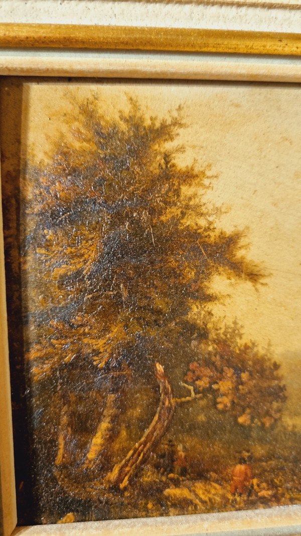 Miniatura di rovina Paesaggio olio su pannello inizio XIX sec.