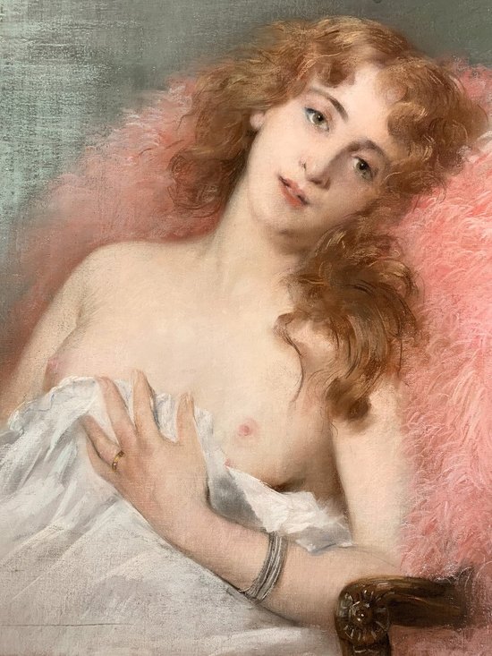 Pierre Carrier-Belleuse (1851-1932) - Young naked woman - Pastel on canvas signed