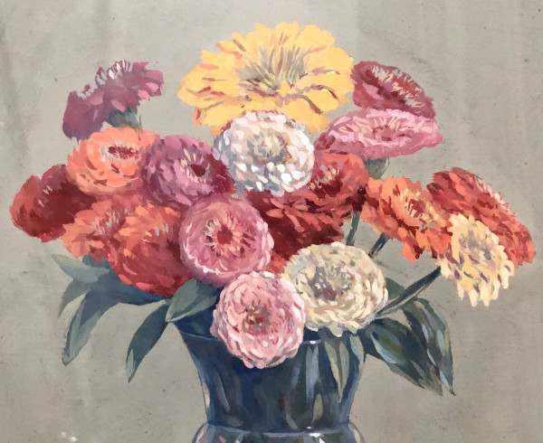 Léon-Paul CHARLON, gouache bouquet de fleurs 1938.