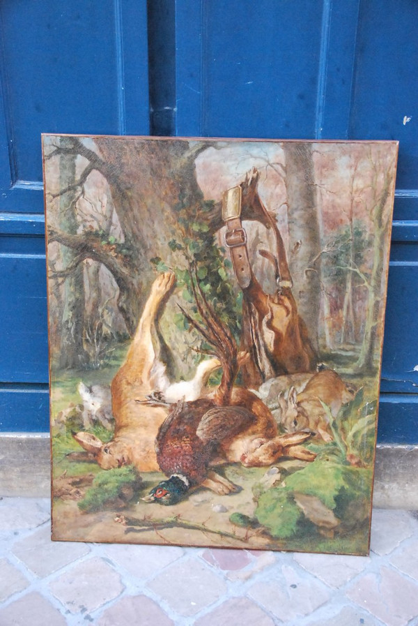 Nature Morte Aux Gibiers, Olio su tela del XIX secolo Firmato