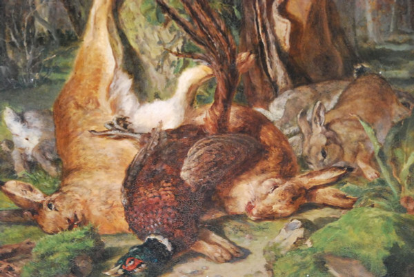 Nature Morte Aux Gibiers, Olio su tela del XIX secolo Firmato