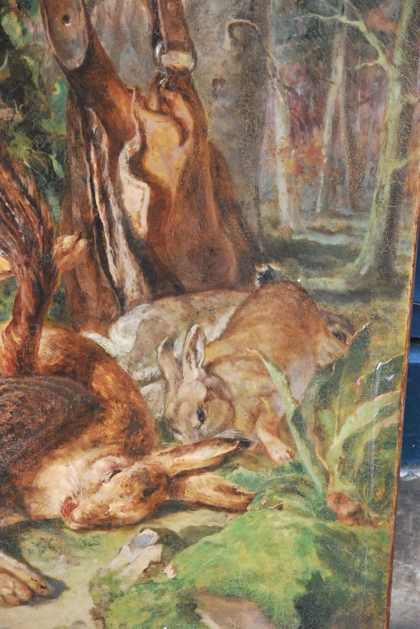 Nature Morte Aux Gibiers, Olio su tela del XIX secolo Firmato