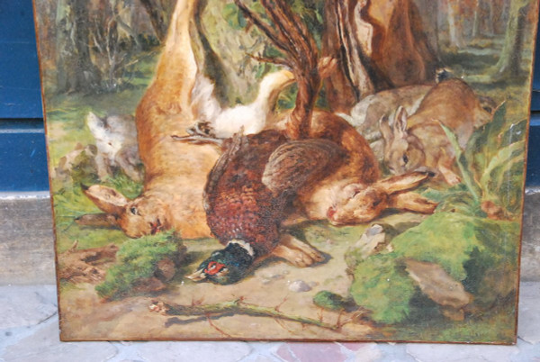 Nature Morte Aux Gibiers, Olio su tela del XIX secolo Firmato