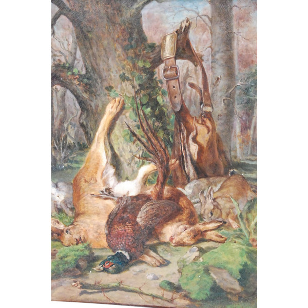 Nature Morte Aux Gibiers, Olio su tela del XIX secolo Firmato