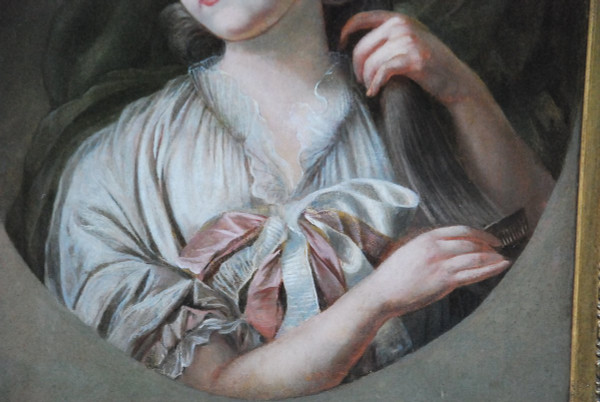 Öl Auf Leinwand Junge Frau bei ihrer Toilette Epoche Louis XVI; XVIII