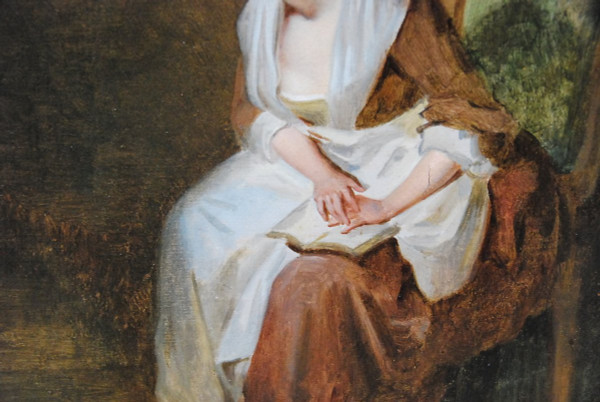 Charmant Huile Jeune Femme à Sa Lecture , Jean Baptiste Charpentier