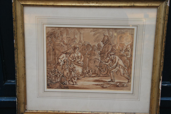 Charmant Dessin Au Lavis  l'Amuseur Public