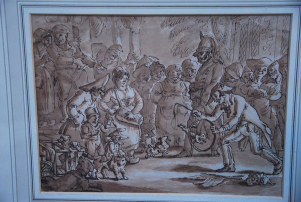 Charmant Dessin Au Lavis  l'Amuseur Public