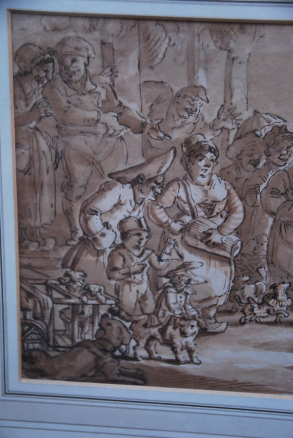 Charmant Dessin Au Lavis  l'Amuseur Public