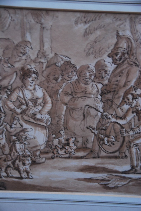 Charmant Dessin Au Lavis  l'Amuseur Public
