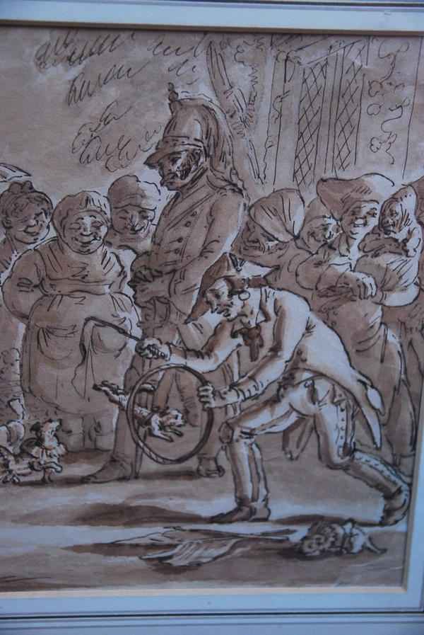 Charmant Dessin Au Lavis  l'Amuseur Public