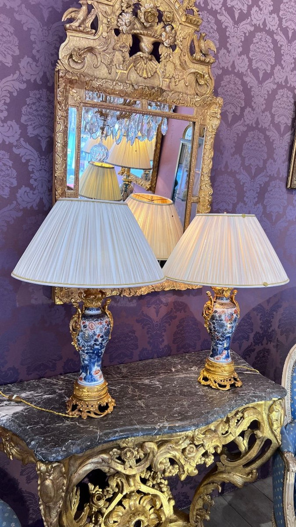 Paire De Lampes En Porcelaine à Décor Imari