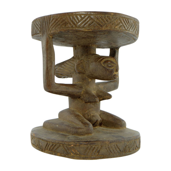 Rep. Dem. Du Congo, popolo Luba/Hemba, Figura femminile scolpita in legno con sede a cariatide.